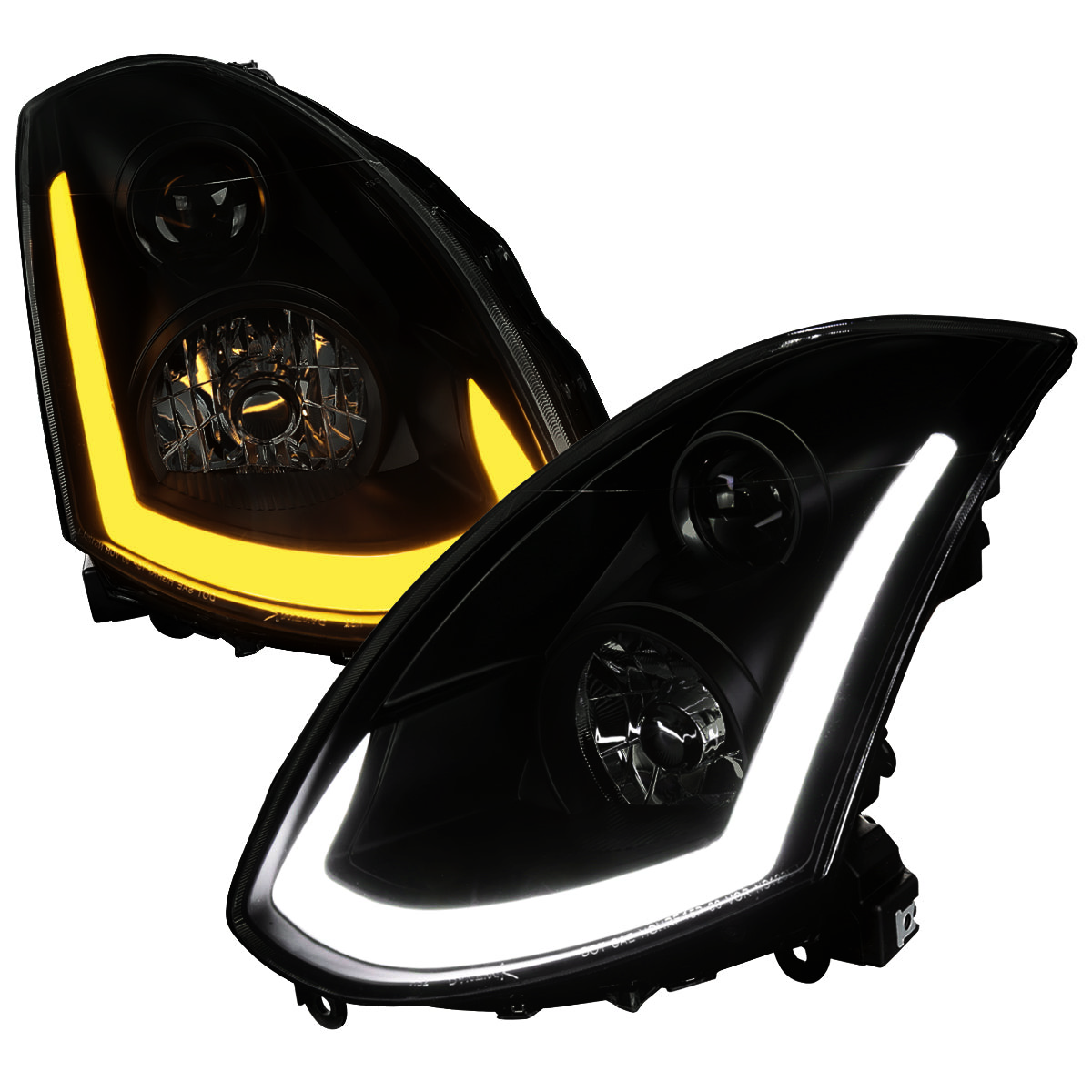 Black Smoke Spec-D LED Sequential Headlights for G35 Coupe 2003-2007 - Black Housing/Black Lens - Competition Use,