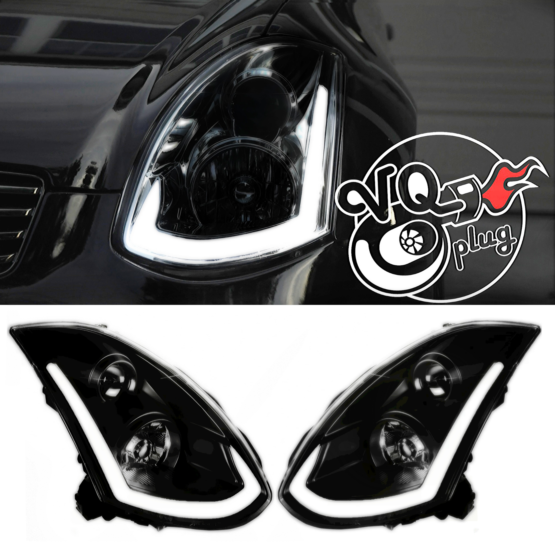 Black Spec-D LED Sequential Headlights for G35 Coupe 2003-2007 - Black Housing/Clear Lens - Competition Use, Cosmetic,