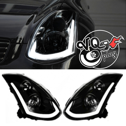 Black Spec-D LED Sequential Headlights for G35 Coupe 2003-2007 - Black Housing/Clear Lens - Competition Use, Cosmetic,
