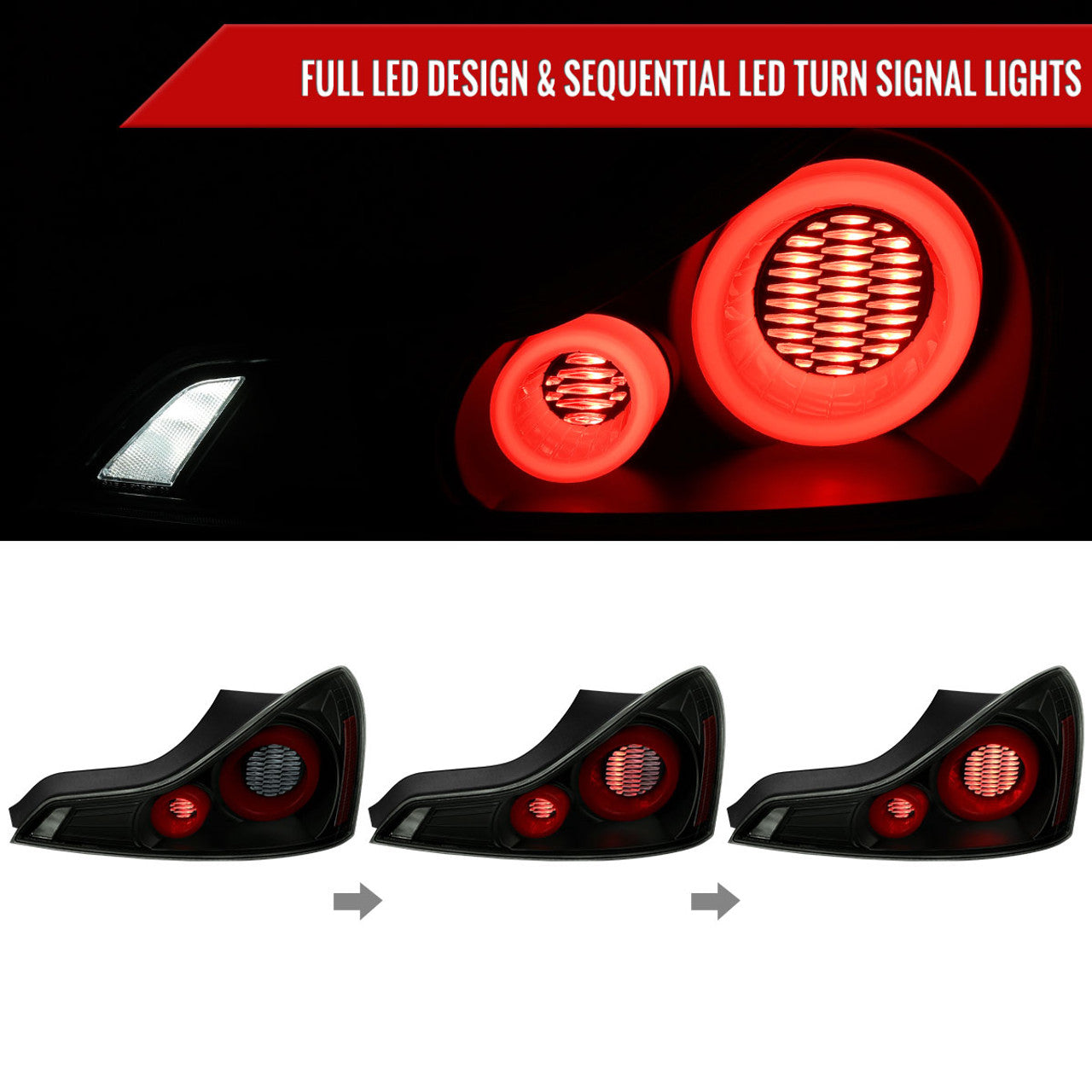 Spec-D G37/Q60 Coupe Customizable LED Sequential Halo Tail Lights