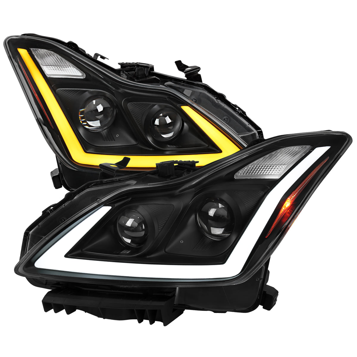 Black/Clear Lens Spec-D LED Sequential Headlights for G37 Coupe - Black Housing/Clear Lens - Competition Use, Cosmetic,