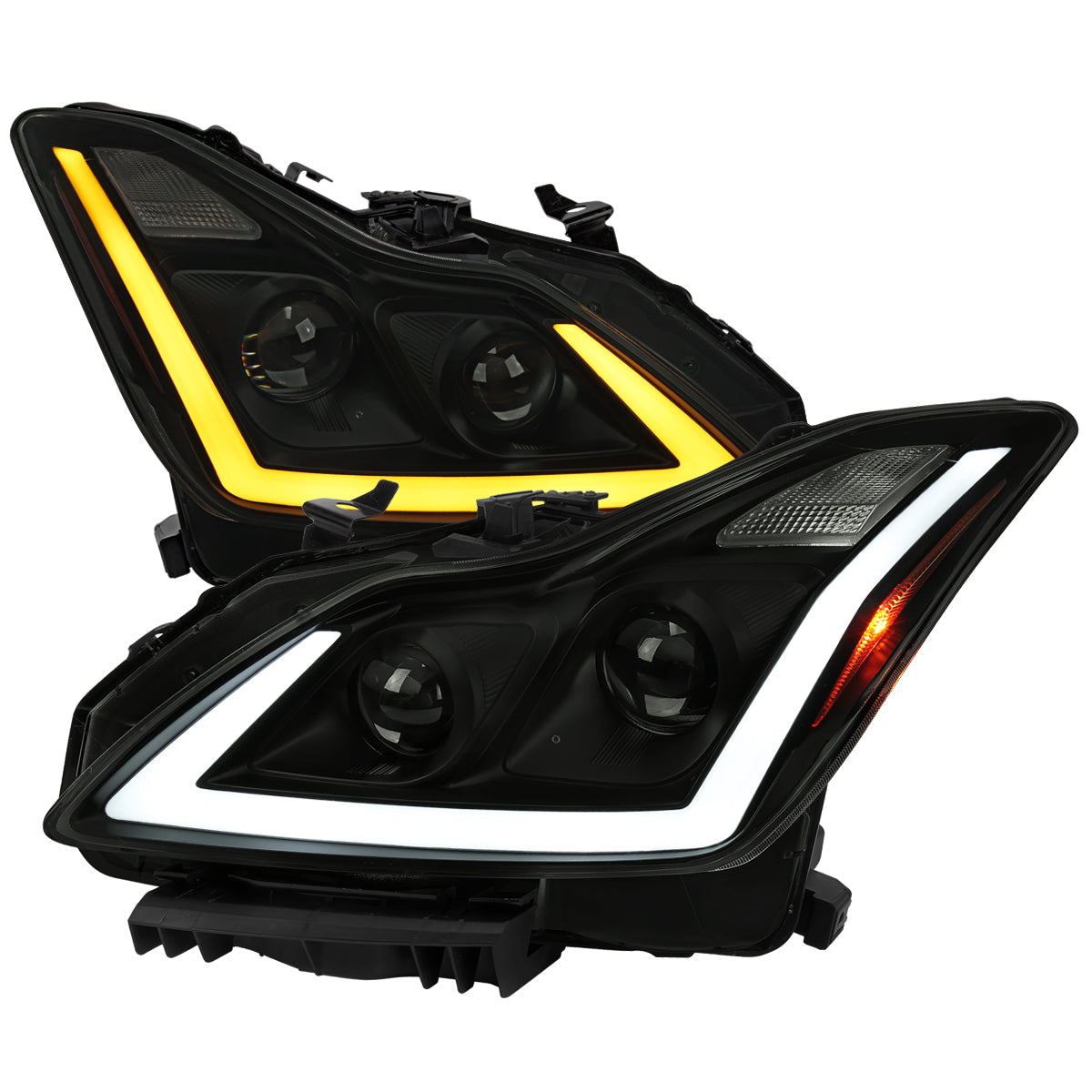 Black Smoke Spec-D LED Sequential Headlights for G37 Coupe - Black Housing/Smoked Lens - Competition Use, Cosmetic,