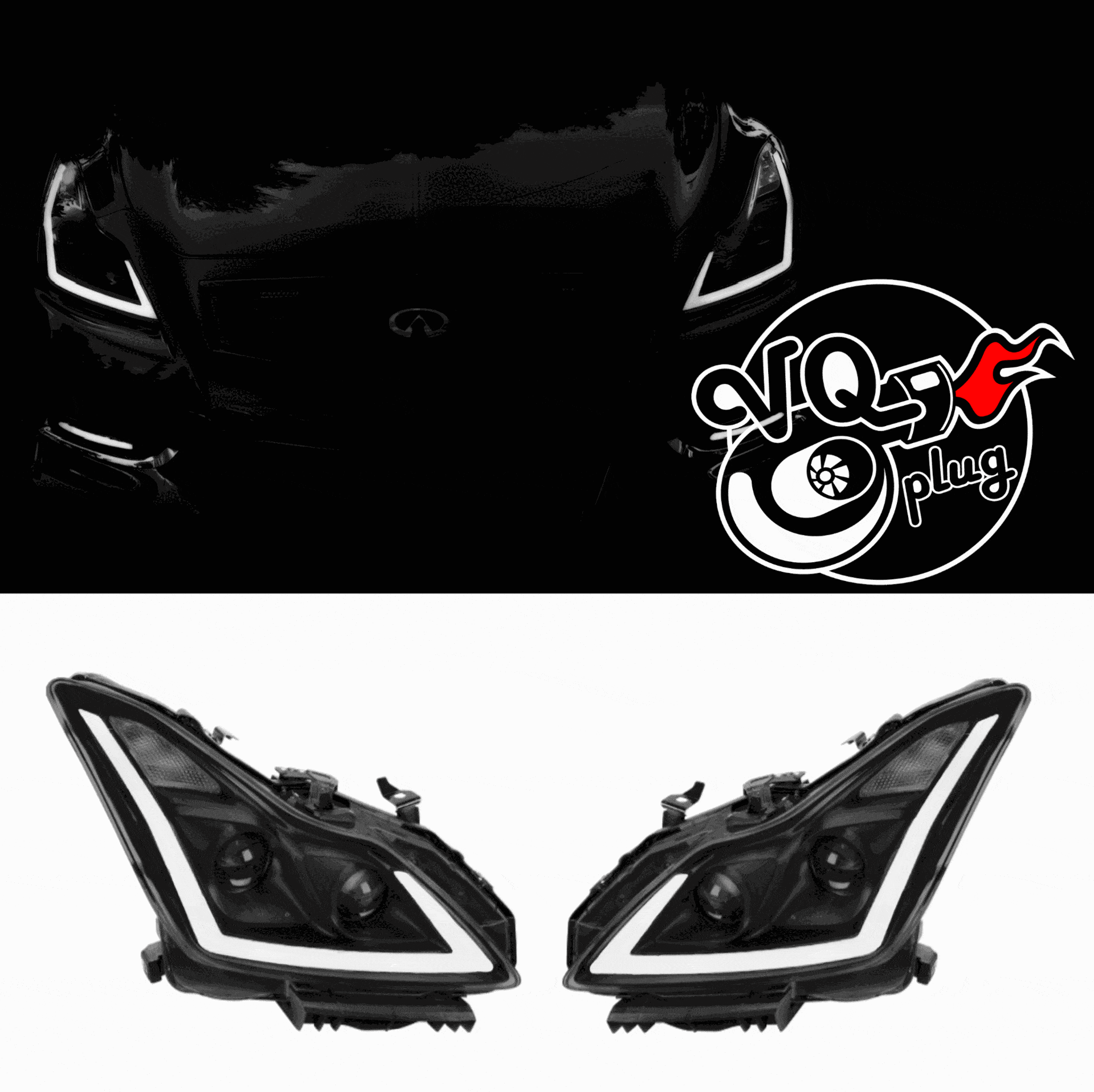 Black Smoke Spec-D LED Sequential Headlights for G37 Coupe - Black Housing/Smoked Lens - Competition Use, Cosmetic,