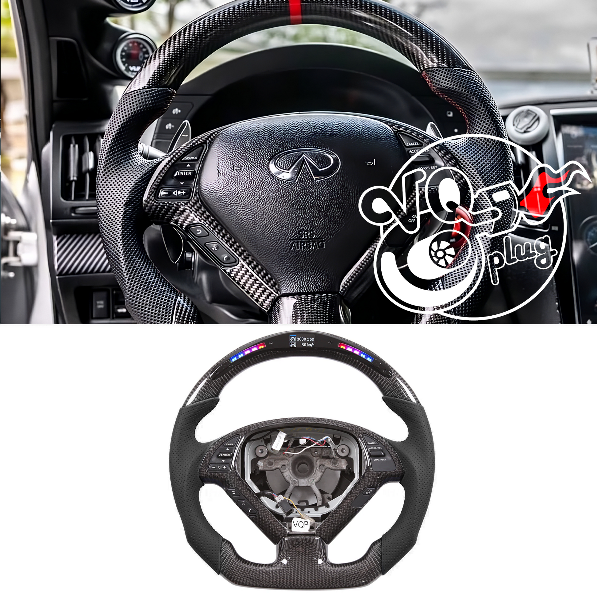 G37 RGB Display Carbon Fiber Customized Steering Wheel | RGB LED Light for Infiniti G37 Coupe & Sedan - Competition