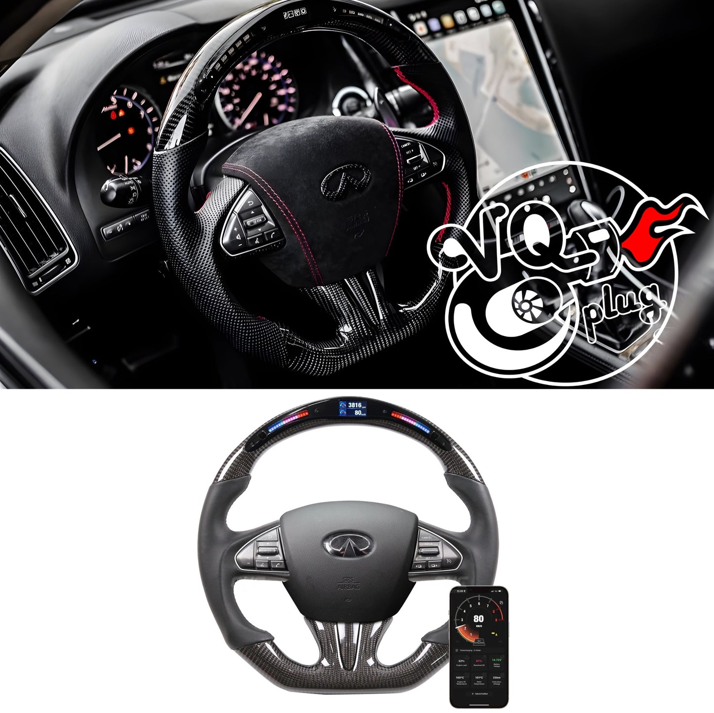 Q50 RGB Display Carbon Fiber Customized Steering Wheel | RGB LED Light for Infiniti Q50 Type 1