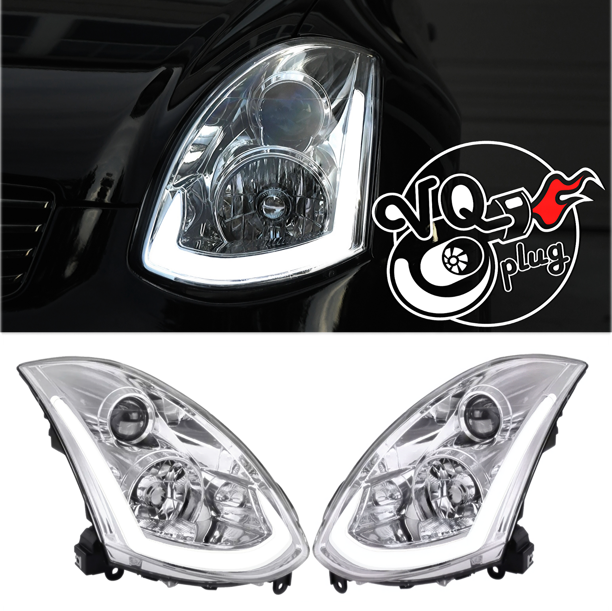 Chrome Spec-D LED Sequential Headlights for G35 Coupe 2003-2007 - Chrome Housing/Clear Lens - Competition Use,