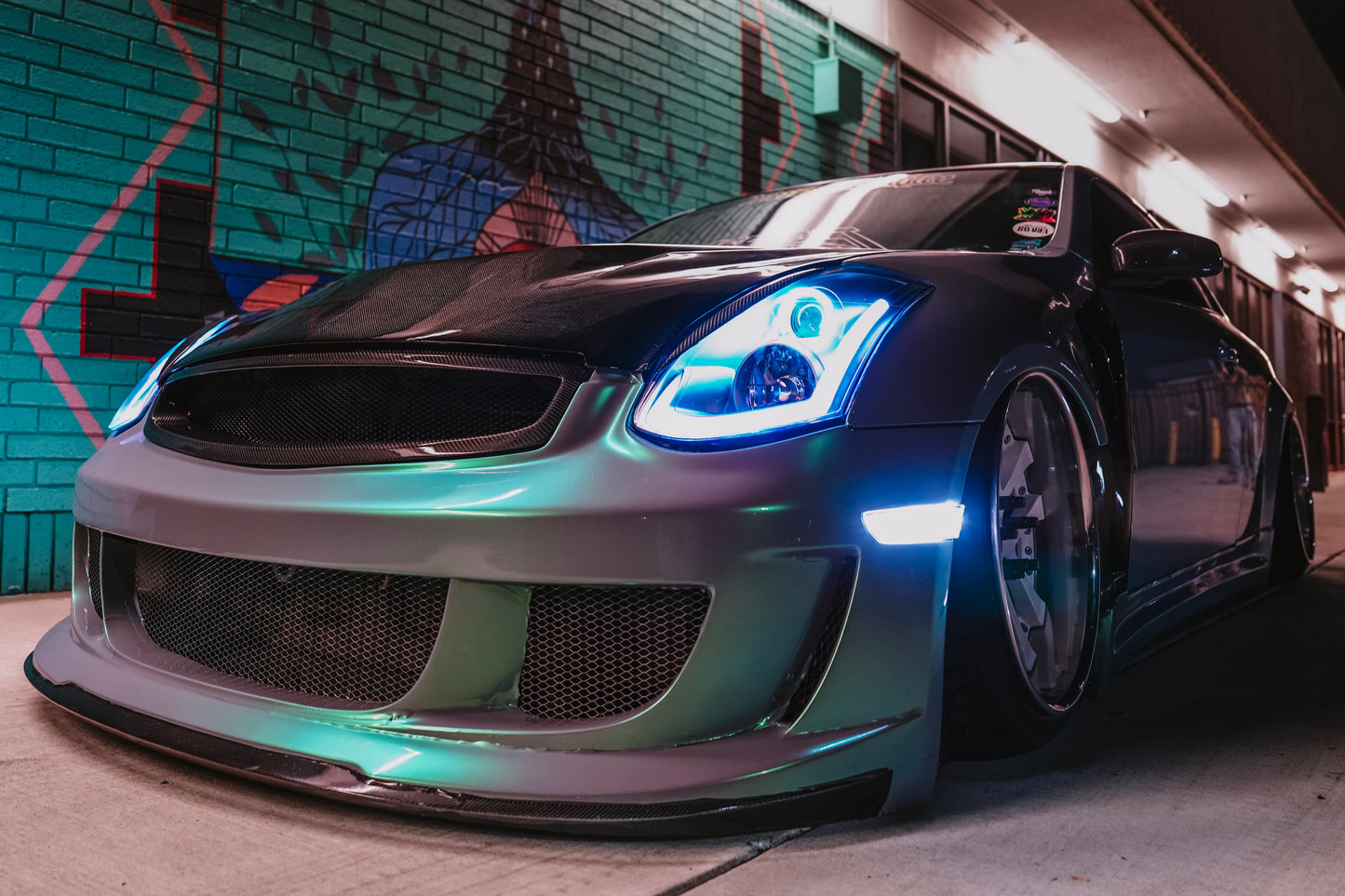 G35 Coupe GT3 Front Bumper - Bumpers, Cosmetic, Coupe, Discount $30, G35 customized silver coupe blue headlights
