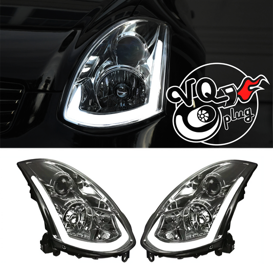 Smoked Spec-D LED Sequential Headlights for G35 Coupe 2003-2007 - Chrome Housing/Smoked Lens - Competition Use,