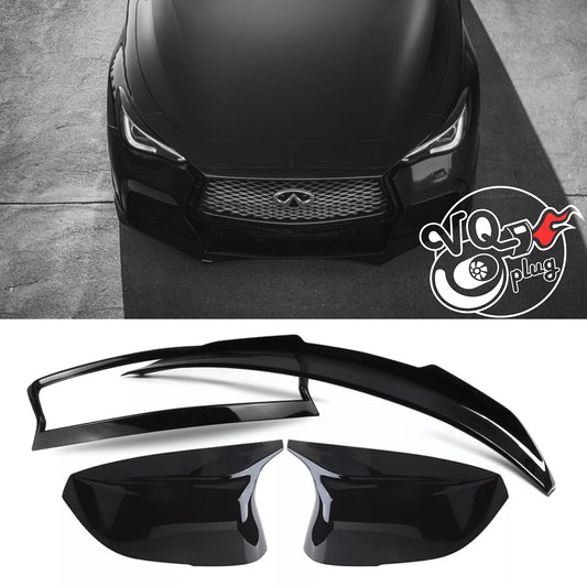Q60 M-Style Blackout Aero Pack | Gloss Black Aero & Chrome Delete Kit for VR30 - Cosmetic, Discount $10, Ebay, Q50