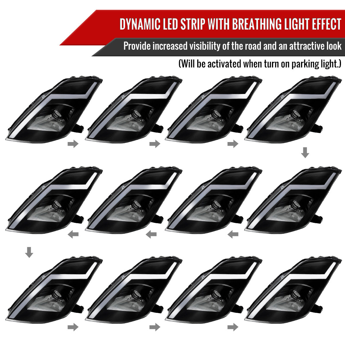350Z Black Spec-D LED Sequential Headlights | 2003-2009 - 350z, Competition Use, Cosmetic, Discount $10, Ebay