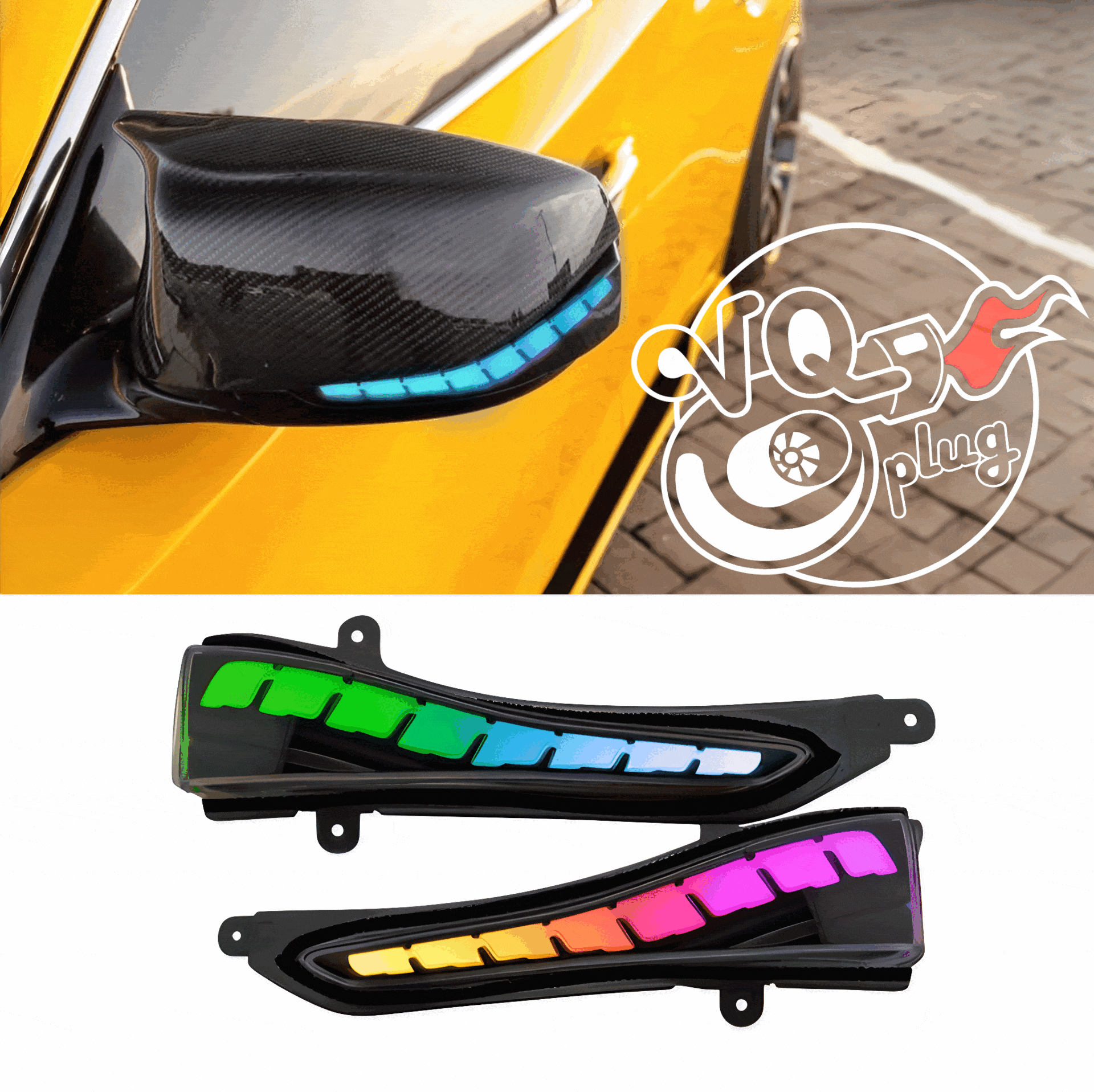 Q50/Q60 RGB Sequential Side Mirror Lights | VQPlug - Competition Use, Cosmetic, Discount $10, Ebay, Q50