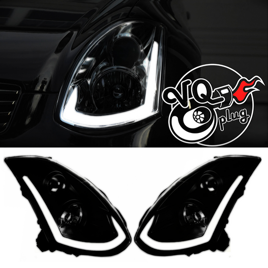Black Smoke Spec-D LED Sequential Headlights for G35 Coupe 2003-2007 - Black Housing/Black Lens - Competition Use,