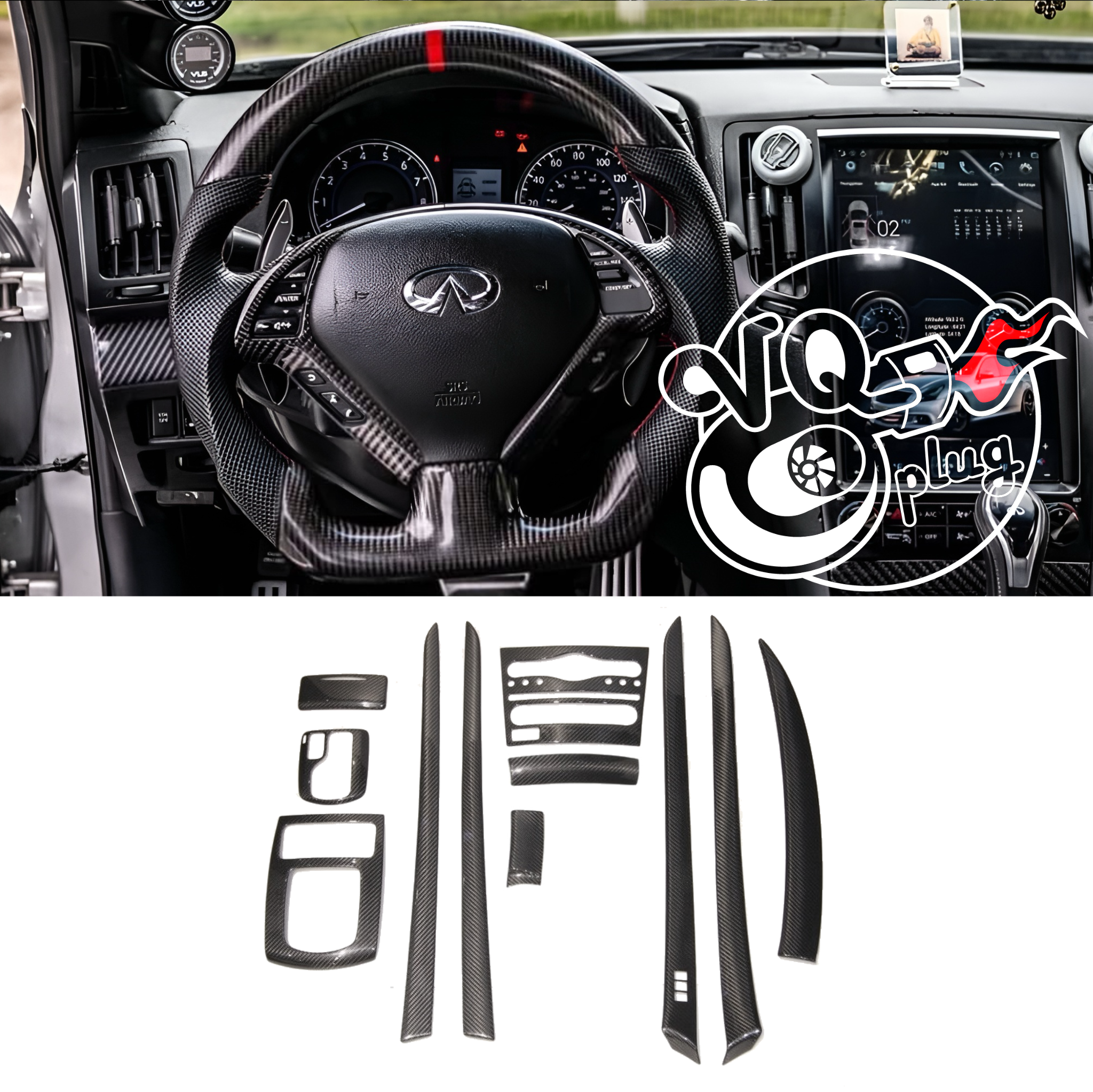 2-Piece Carbon Fiber Radio Console Trim Kit For 2010-2013 Infiniti G37 Sedan (Left-Hand Drive)