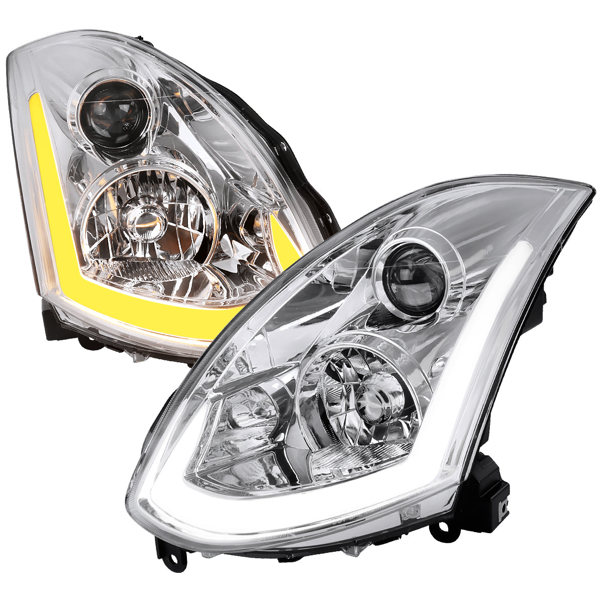 Chrome Spec-D LED Sequential Headlights for G35 Coupe 2003-2007 - Chrome Housing/Clear Lens - Competition Use,