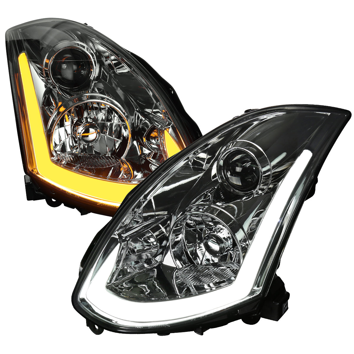 Smoked Spec-D LED Sequential Headlights for G35 Coupe 2003-2007 - Chrome Housing/Smoked Lens - Competition Use,
