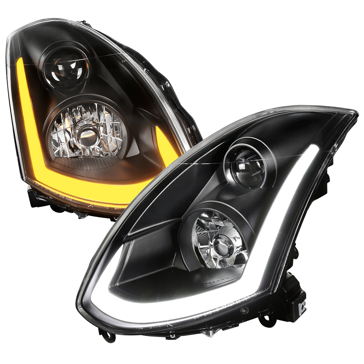 Black Spec-D LED Sequential Headlights for G35 Coupe 2003-2007 - Black Housing/Clear Lens - Competition Use, Cosmetic,