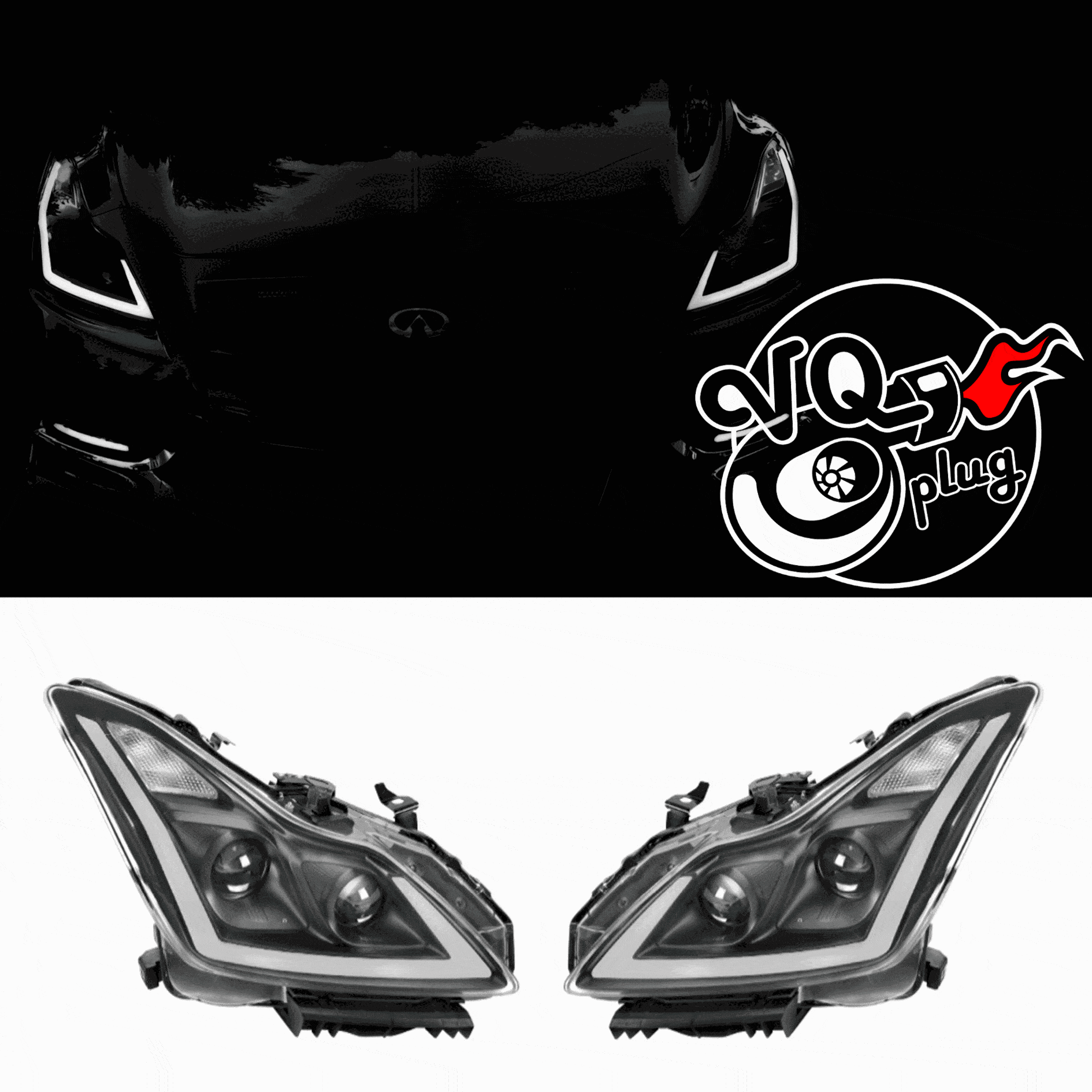 Black/Clear Lens Spec-D LED Sequential Headlights for G37 Coupe - Black Housing/Clear Lens - Competition Use, Cosmetic,