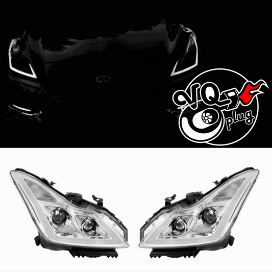 Chrome Spec-D LED Sequential Headlights for G37 Coupe - Chrome Housing/Clear Lens - Competition Use, Cosmetic, Coupe,