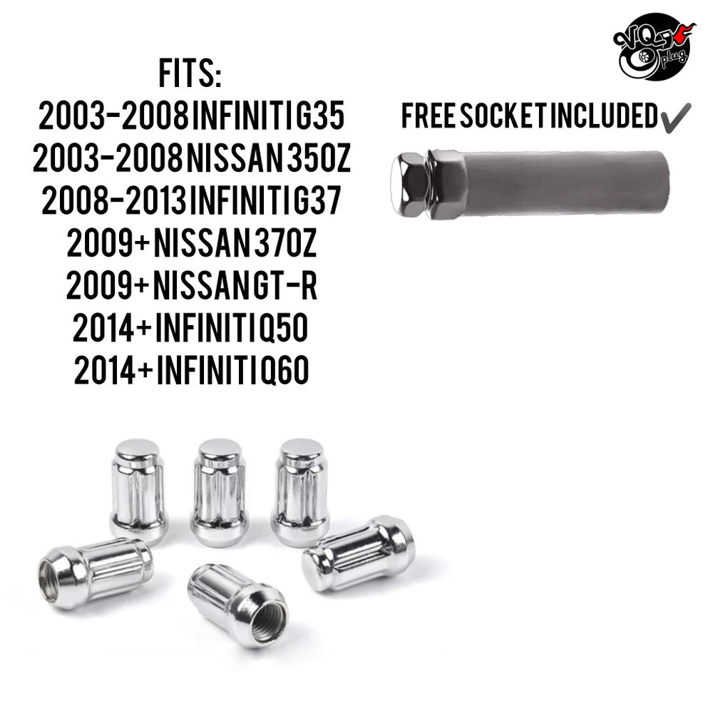 G/Z/Q Lug Nut Set (Chrome/Black) - 350z, 370z, Competition Use, Cosmetic, Coupe chrome lug nuts socket