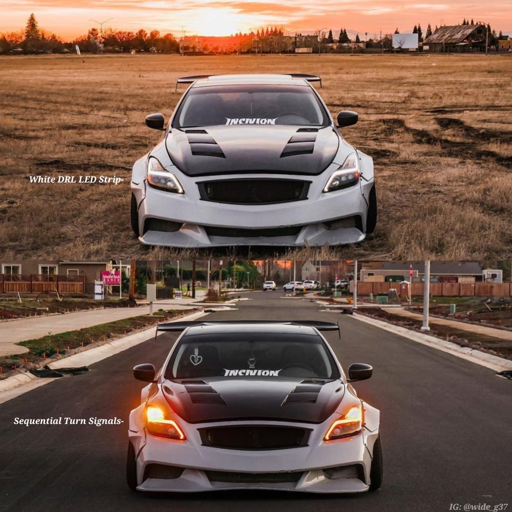 G37/Q60 Coupe LED Sequential Headlights - Competition Use, Cosmetic, Coupe, Discount $20, Ebay modified white car black