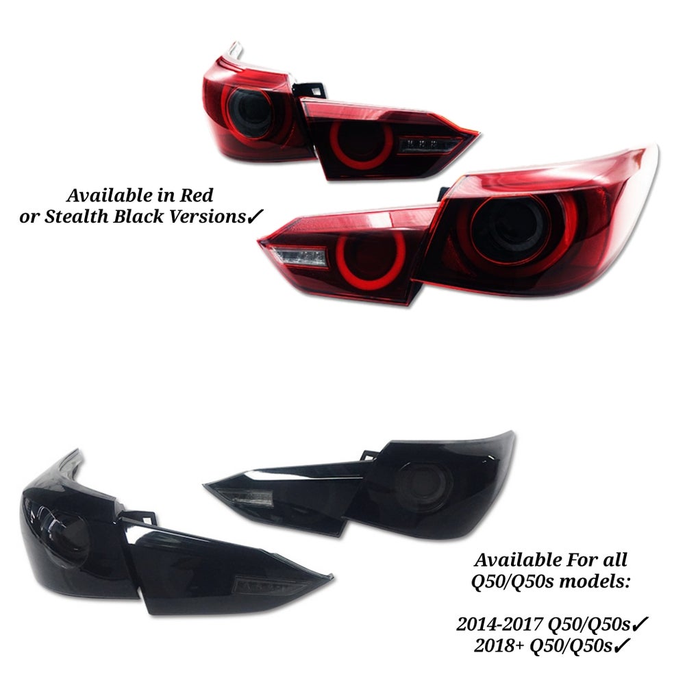 2014-2022 Q50 JDM 400R Tail Lights - Cosmetic, Discount $20, Ebay, Free Shipping, Q50 car tail lights red black