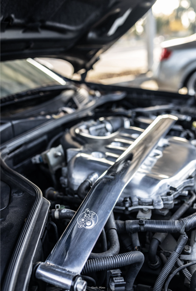 G35/G37 Polished Strut Tower Brace - Cosmetic, Coupe, Discount $15, G35, G37 shiny silver strut bar