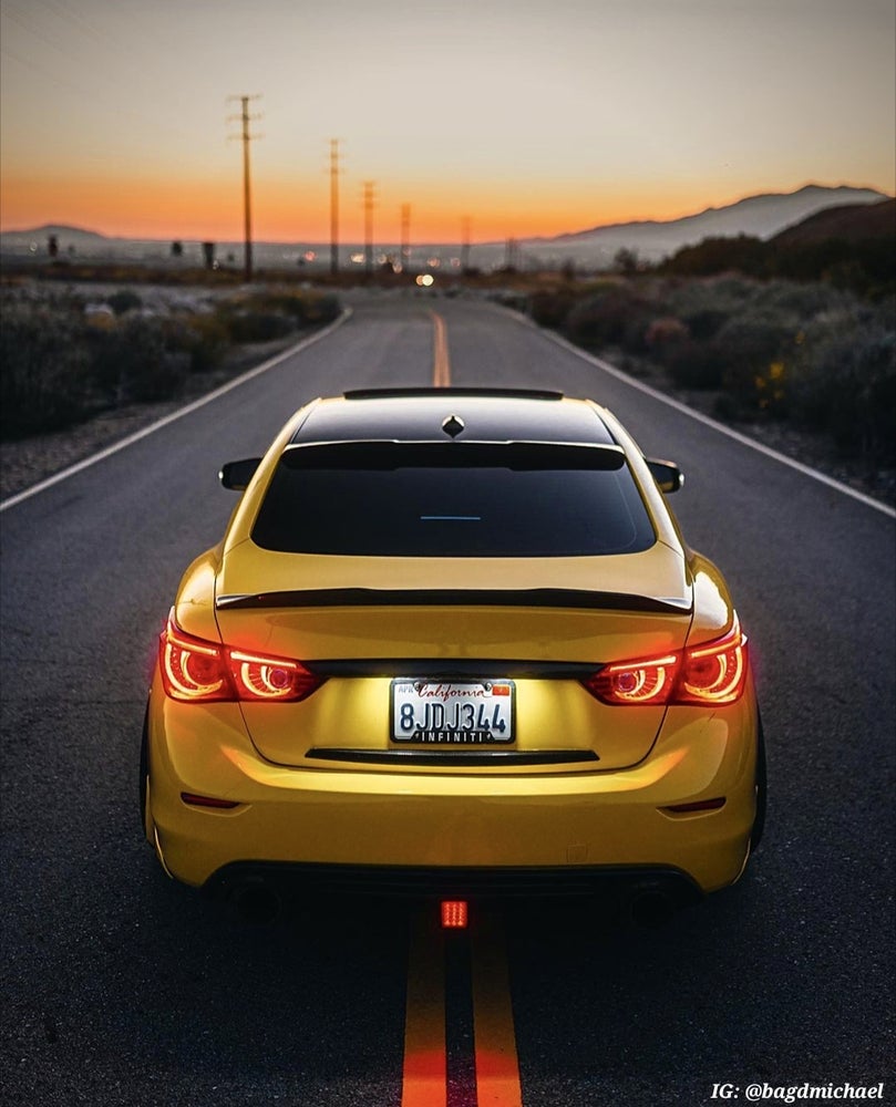 Q50 Carbon Fiber M Style Roof Spoiler - Cosmetic, Discount $15, Ebay, Q50, Q50 / Q60 yellow sports car