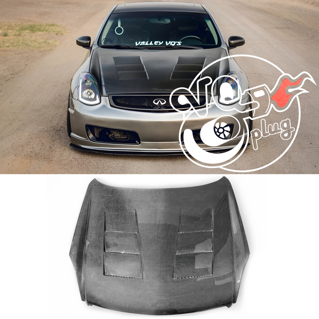 G35 Coupe TS Carbon Fiber Vented Hood | VQ35DE