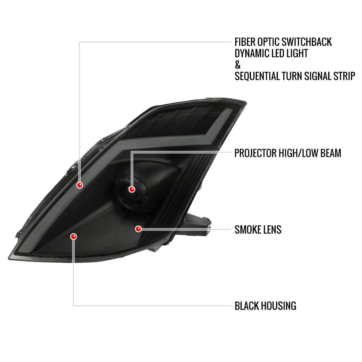 350Z Black Smoked Spec-D LED Sequential Headlights | 2003-2009