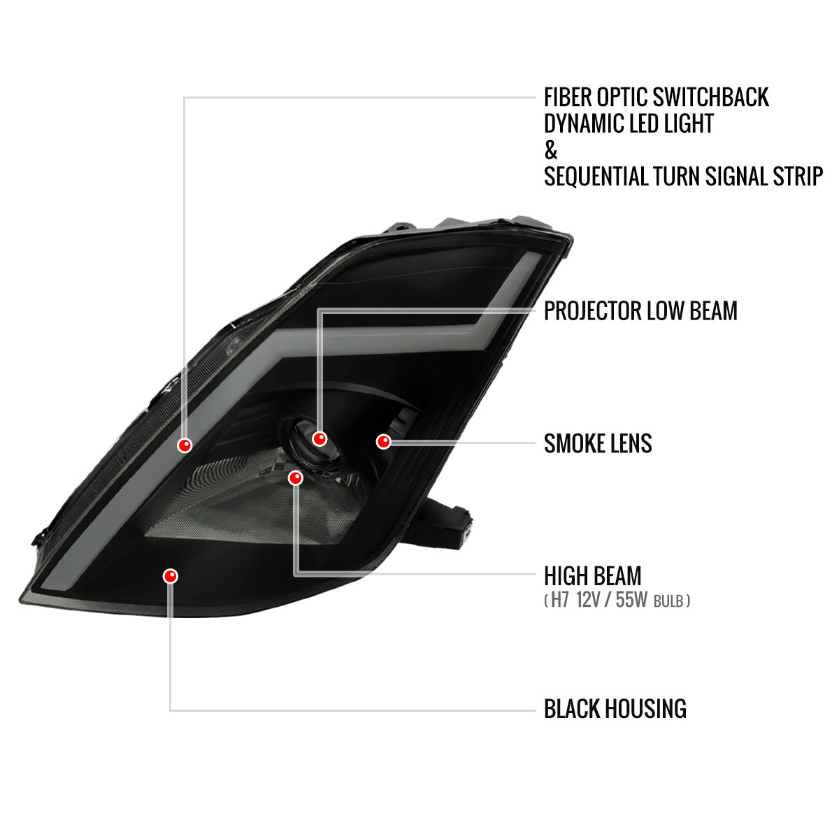 350Z Black Smoked Spec-D LED Sequential Headlights | 2003-2009