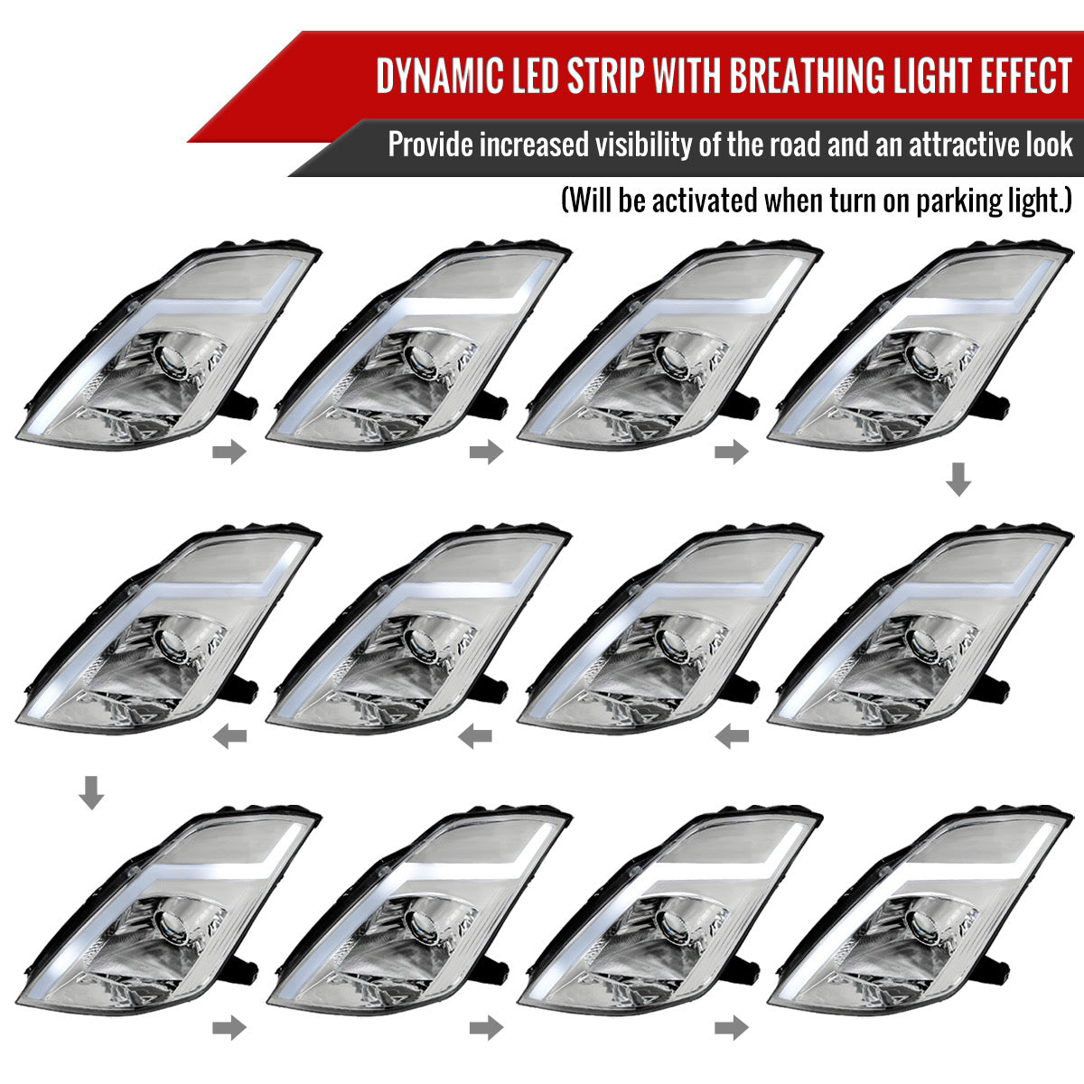 350Z Chrome Spec-D LED Sequential Headlights | 2003-2009