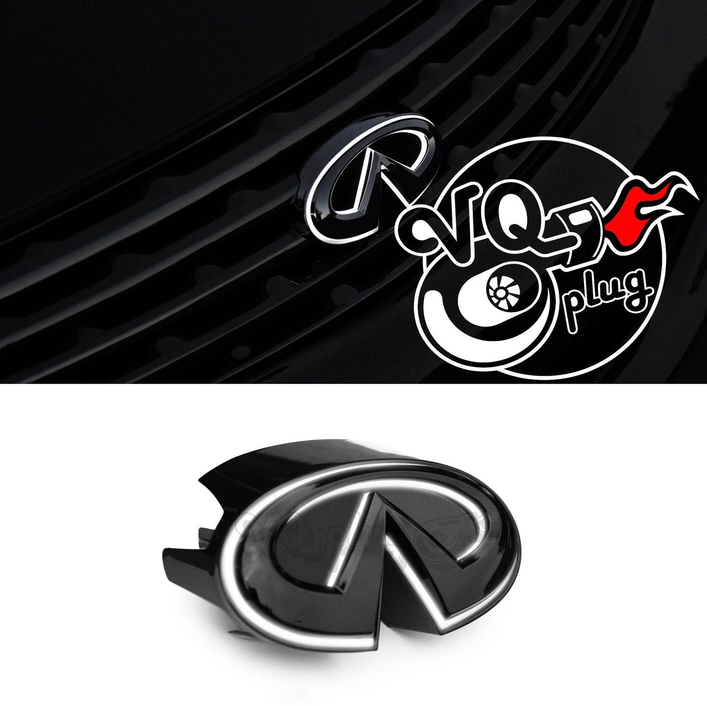 G35 Coupe OEM+ White LED Front Grill Emblem | Gloss Black Version