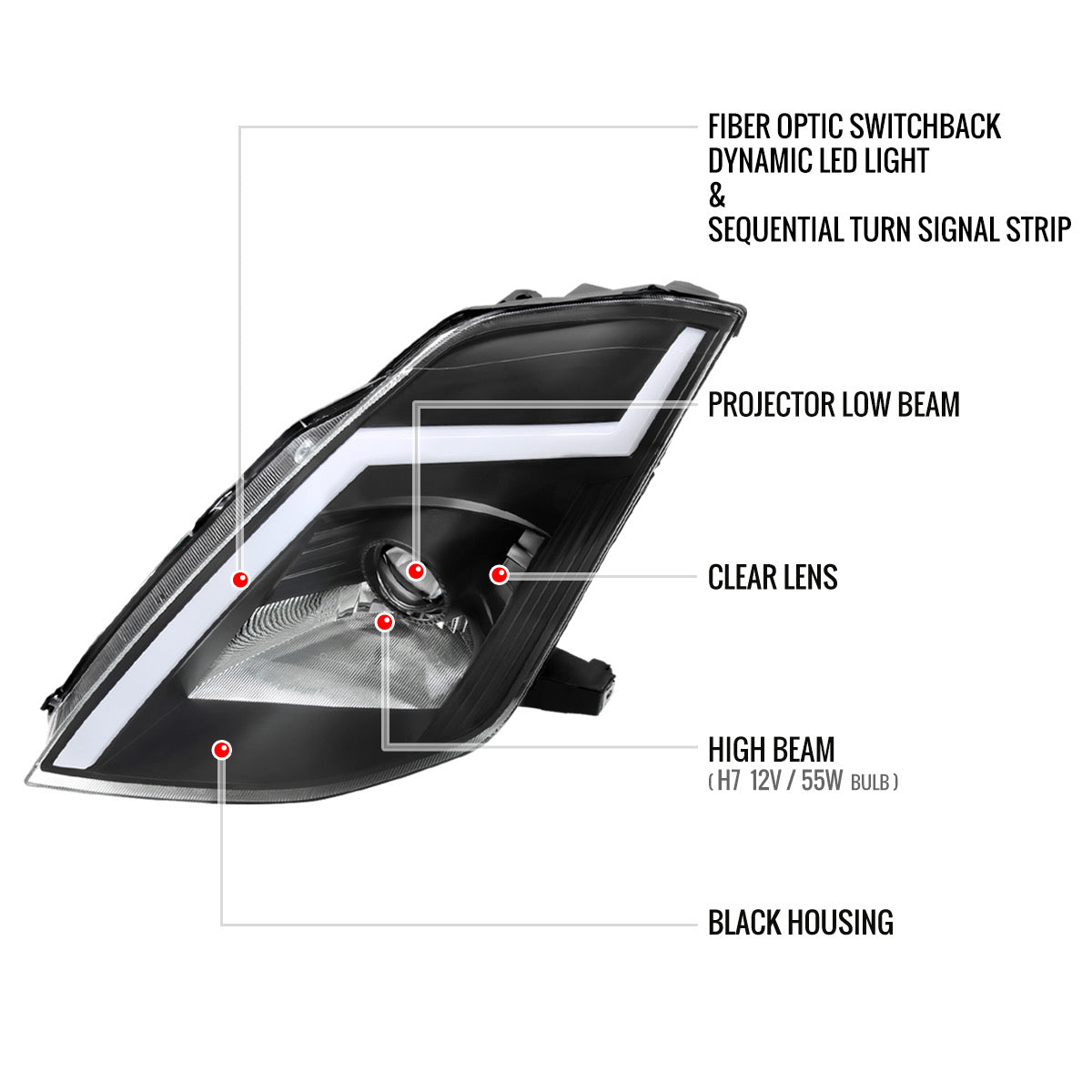 350Z Black Spec-D LED Sequential Headlights | 2003-2009