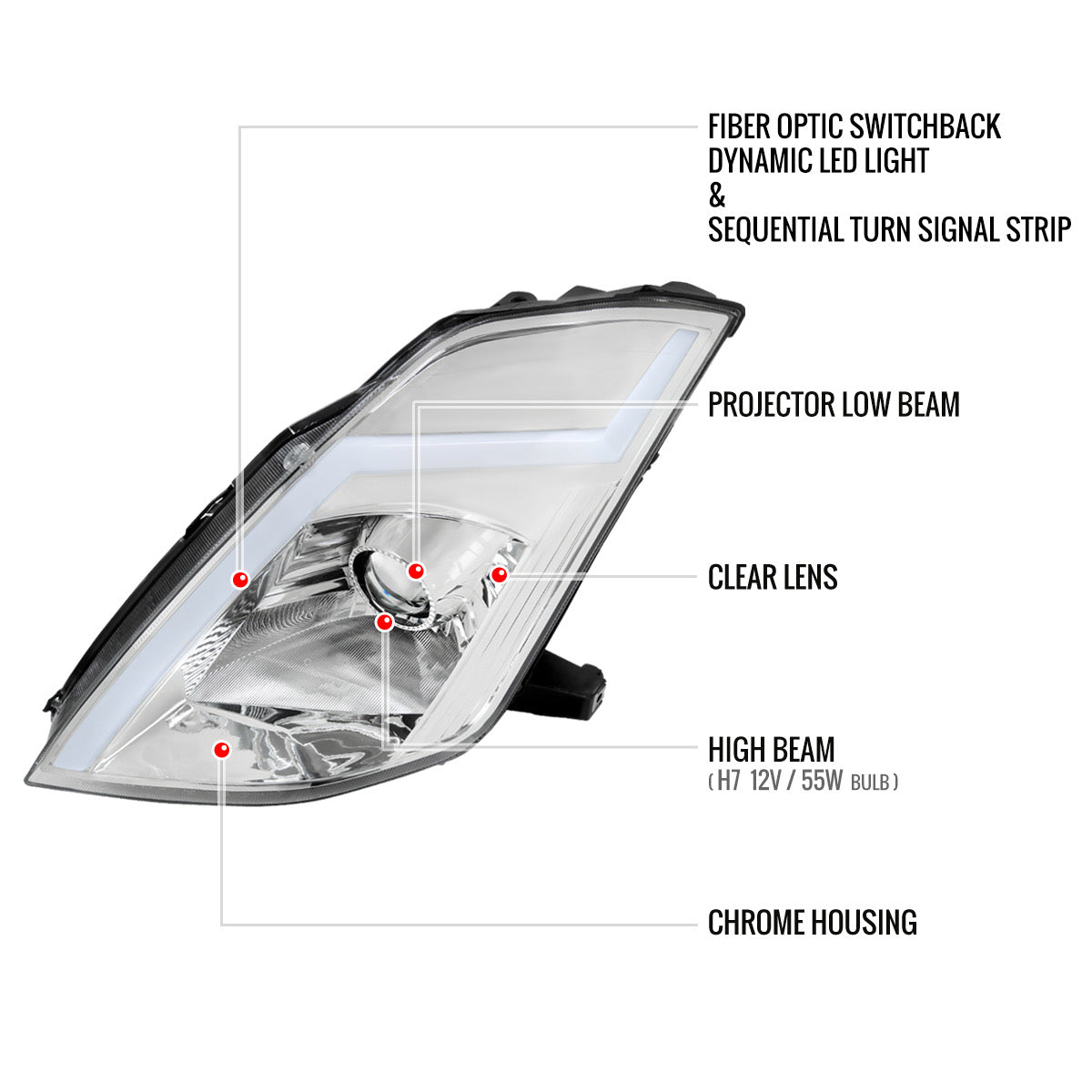 350Z Chrome Spec-D LED Sequential Headlights | 2003-2009