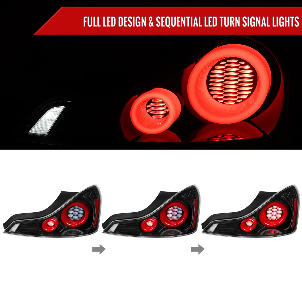 Spec-D G37/Q60 Coupe Customizable LED Sequential Halo Tail Lights