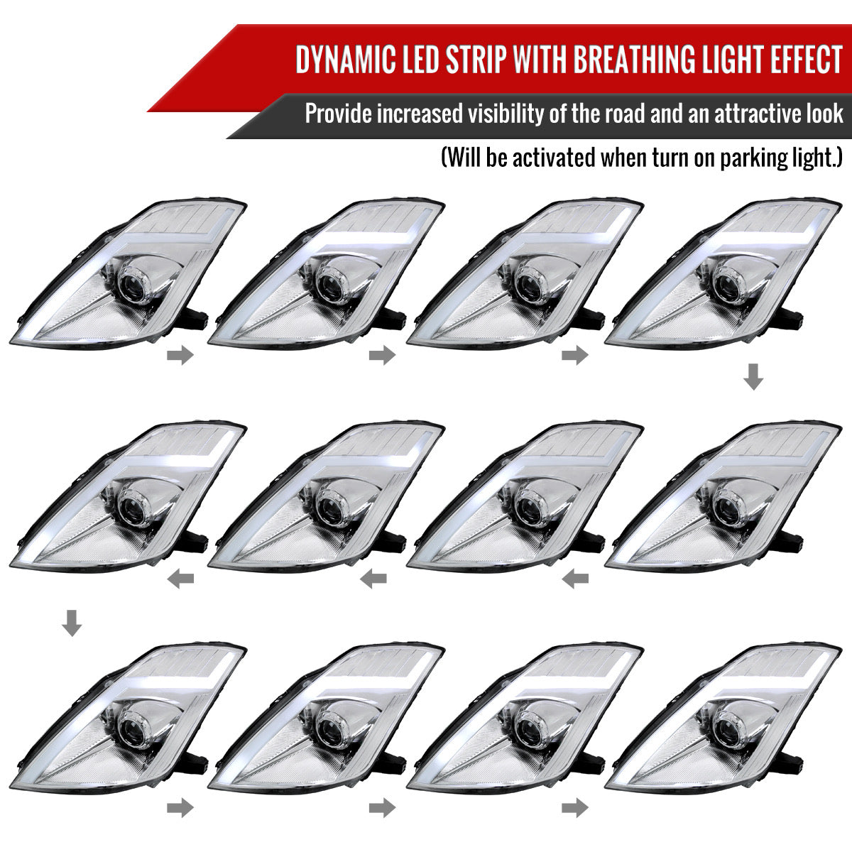 350Z Chrome Spec-D LED Sequential Headlights | 2003-2009