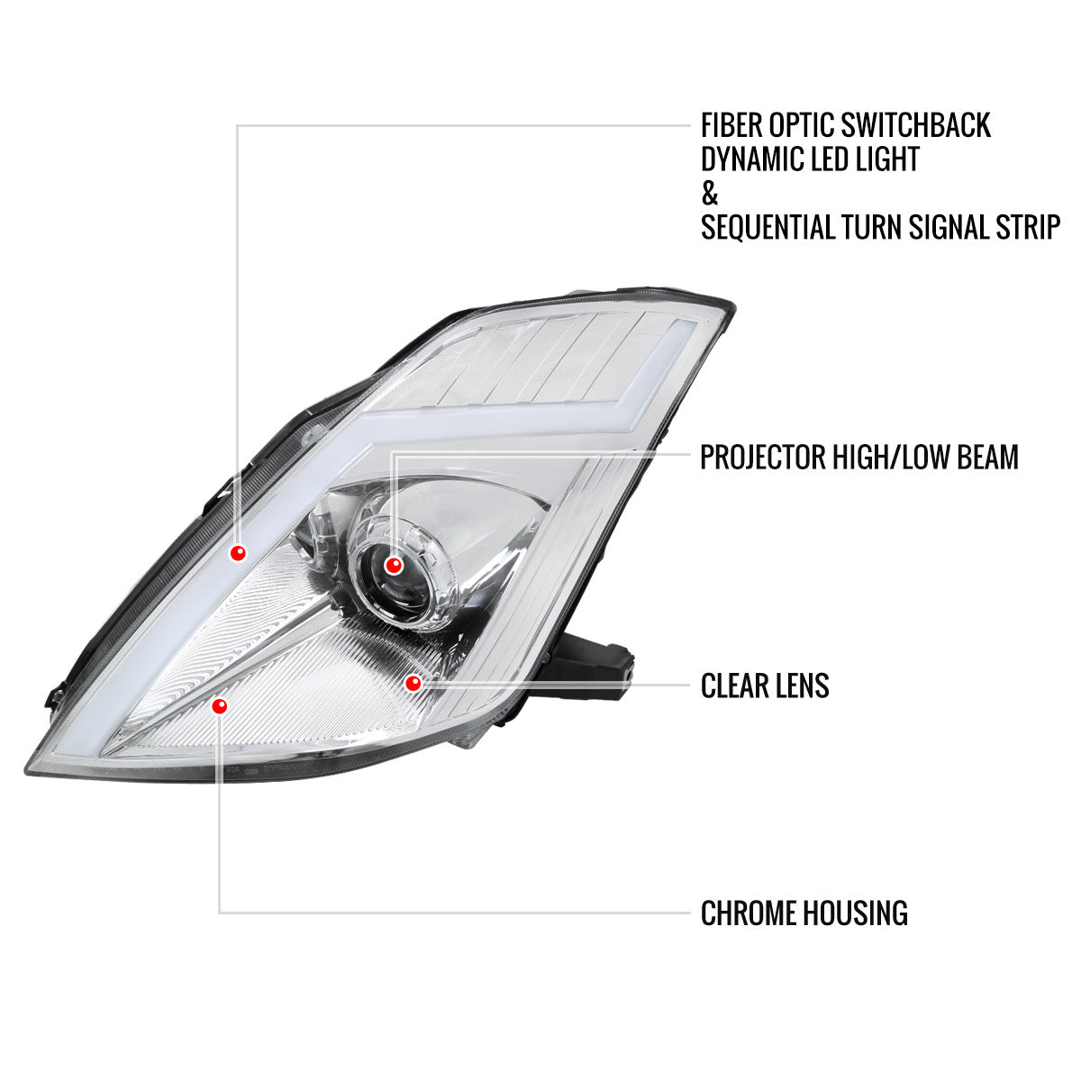 350Z Chrome Spec-D LED Sequential Headlights | 2003-2009