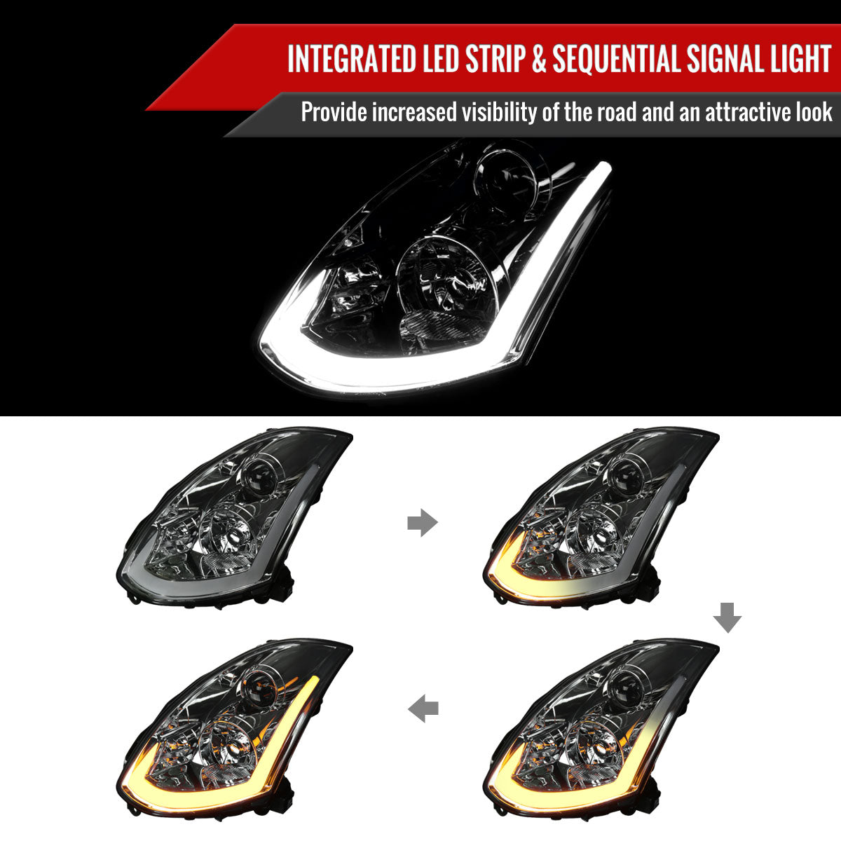 Smoked Spec-D LED Sequential Headlights for G35 Coupe 2003-2007