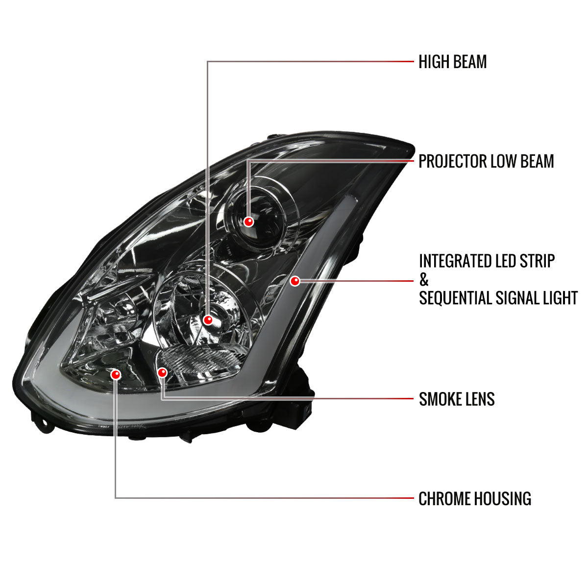 Smoked Spec-D LED Sequential Headlights for G35 Coupe 2003-2007