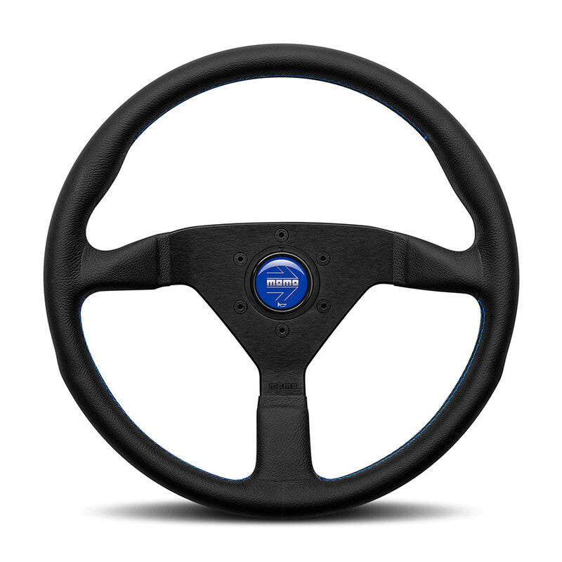 Momo Montecarlo Steering Wheel 350 mm - Black Leather/Blue Stitch/Black Spokes
