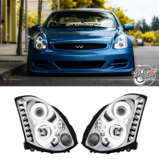 G35 Coupe LED Halo Projector Headlights - Competition Use, Cosmetic, Coupe, Discount $15, Ebay blue infiniti g35
