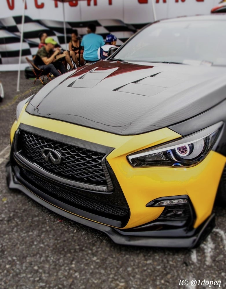 Q50 Real Carbon Fiber Front Grill Trim Overlay